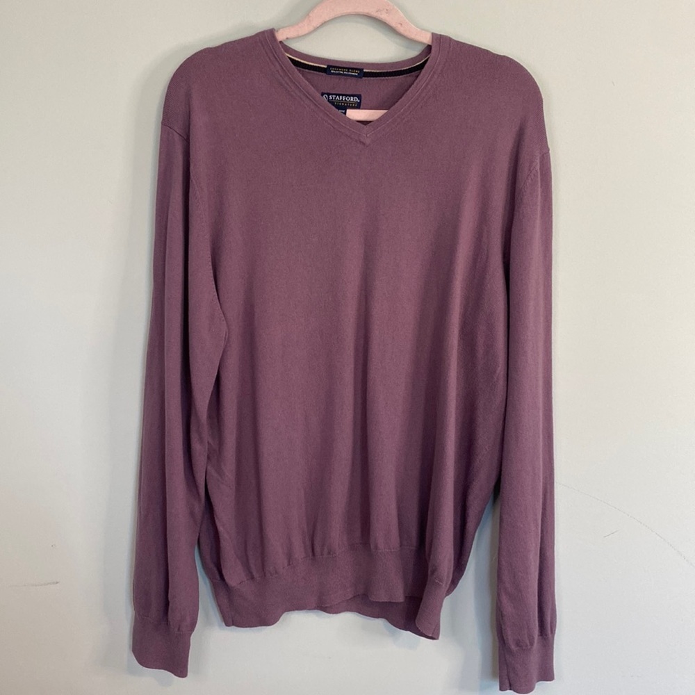 Men’s Stanford Cashmere Blend Purple Long Sleeve V Neck Sweater